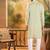 Men green silk blend solid embroidered straight kurta with trouser