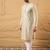 Men off white silk blend solid embroidered straight kurta with trouser