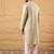 Men off white silk blend solid embroidered straight kurta with trouser