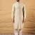 Men off white silk blend solid embroidered straight kurta with trouser