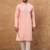 Men peach silk blend solid solid straight kurta with pant set