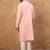 Men peach silk blend solid solid straight kurta with pant set