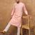 Men peach silk blend solid solid straight kurta with pant set