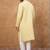 Men yellow silk blend solid embroidered straight kurta with pant set