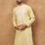 Men yellow silk blend solid embroidered straight kurta with pant set
