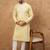 Men yellow silk blend solid embroidered straight kurta with pant set