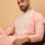 Men peach silk blend solid embroidered straight kurta with pant set