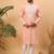 Men peach silk blend solid embroidered straight kurta with pant set
