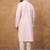 Men pink silk blend solid embroidered straight kurta with pant set