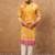 Men yellow silk blend batik embroidered straight kurta with pant set