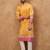 Men yellow silk blend batik embroidered straight kurta with pant set