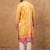 Men yellow silk blend batik embroidered straight kurta with pant set