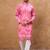 Men pink silk blend batik embroidered straight kurta with pant set