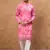 Men pink silk blend batik embroidered straight kurta with pant set