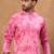 Men pink silk blend batik embroidered straight kurta with pant set