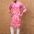 Men pink silk blend batik embroidered straight kurta with pant set