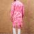 Men pink silk blend batik embroidered straight kurta with pant set