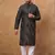 Men black silk blend geometric printed straight kurta with pant set
