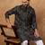 Men black silk blend geometric printed straight kurta with pant set