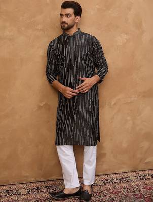 Men black silk blend geometric printed straight kurta with pant set 4
