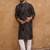 Men black silk blend geometric printed straight kurta with pant set