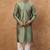 Men green silk blend geometric embroidered straight kurta with pant set