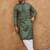 Men green silk blend geometric embroidered straight kurta with pant set