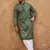 Men green silk blend geometric embroidered straight kurta with pant set