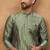 Men green silk blend geometric embroidered straight kurta with pant set