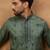 Men green silk blend geometric embroidered straight kurta with pant set