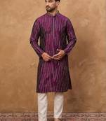 Men purple silk blend geometric printed straight kurta with pant set