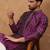 Men purple silk blend geometric printed straight kurta with pant set