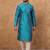 Men blue silk blend geometric printed straight kurta with pant set