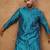 Men blue silk blend geometric printed straight kurta with pant set
