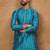 Men blue silk blend geometric printed straight kurta with pant set