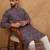 Men purple silk blend geometric printed straight kurta with pant set