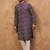 Men purple silk blend geometric printed straight kurta with pant set