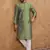 Men green silk blend geometric printed straight kurta with pant set