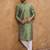 Men green silk blend geometric printed straight kurta with pant set