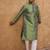 Men green silk blend geometric printed straight kurta with pant set