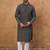 Men black silk blend geometric printed straight kurta with pant set