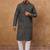 Men black silk blend geometric printed straight kurta with pant set