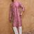 Men pink silk blend geometric printed straight kurta with pant set