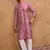 Men pink silk blend geometric printed straight kurta with pant set