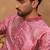 Men pink silk blend geometric printed straight kurta with pant set