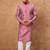 Men pink silk blend geometric printed straight kurta with pant set