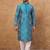 Men blue silk blend geometric printed straight kurta with pant set