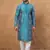 Men blue silk blend geometric printed straight kurta with pant set