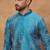 Men blue silk blend geometric printed straight kurta with pant set