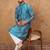 Men blue silk blend geometric printed straight kurta with pant set